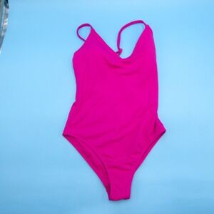 Shore One Piece Swimsuit Women Small Pink Textured Strappy Back Nylon Blend